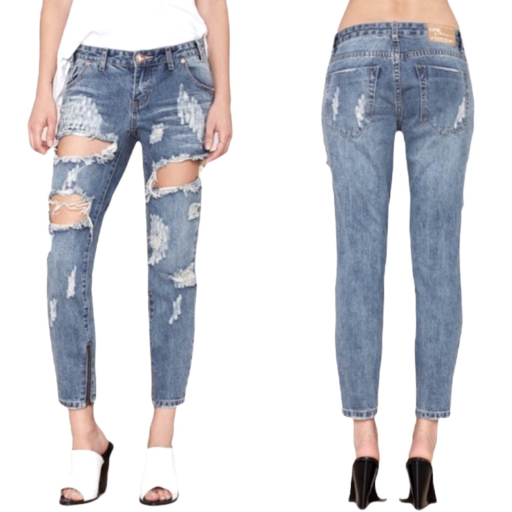 ONE TEASPOON Trashed Free Birds Low Waist Short Rise Rigid Skinny Jeans Size 29